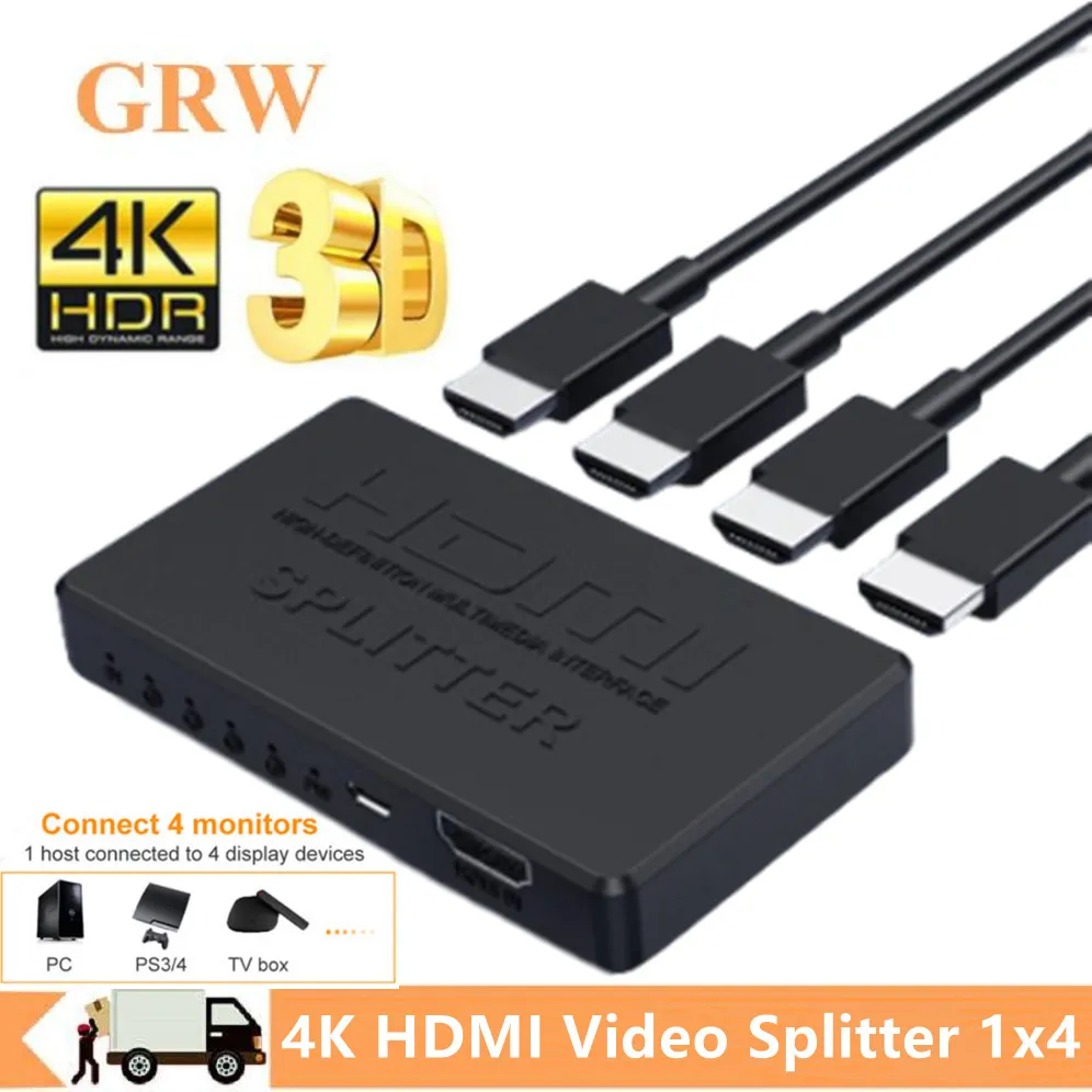 HDMI 호환 분배기 HD 4K 비디오 스위처 HDMI 케이블 어댑터, PS4 노트북 모니터 TV 박스 프로젝터용 1x4 허브 title=HDMI 호환 분배기 HD 4K 비디오 스위처 HDMI 케이블 어댑터, PS4 노트북 모니터 TV 박스 프로젝터용 1x4 허브 