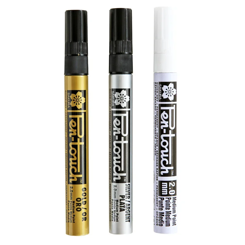실버 골드 영구 금속 마커 펜, 학생 스케치, 아트 후크 라이너 펜, 일본 문구, 0.7mm, 1.0mm, 2.0mm