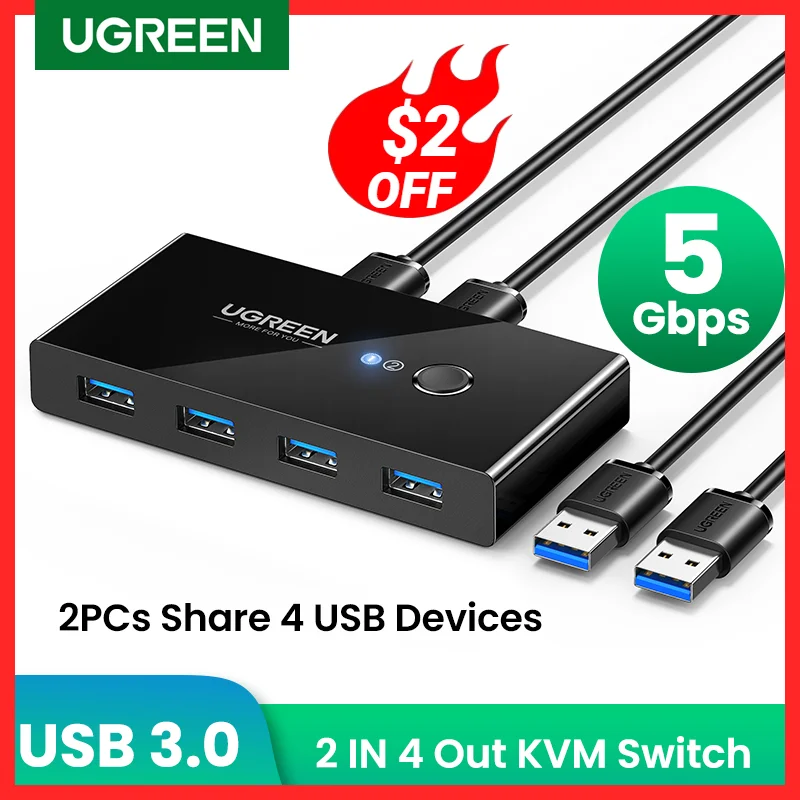UGREEN USB KVM 스위치 USB 3.0 2.0 스위처 KVM 스위치 Windows10 PC 키보드 마우스 프린터 2 PCs 공유 4 장치 USB 스위치 title=UGREEN USB KVM 스위치 USB 3.0 2.0 스위처 KVM 스위치 Windows10 PC 키보드 마우스 프린터 2 PCs 공유 4 장치 USB 스위치 