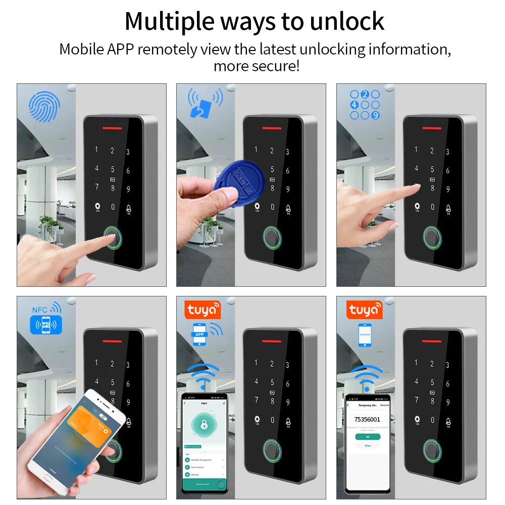 IP67 방수 블루투스 Tuya APP 액세스 제어 시스템 13.56Mhz RFID 카드 액세스 제어 암호 키보드 도어 잠금