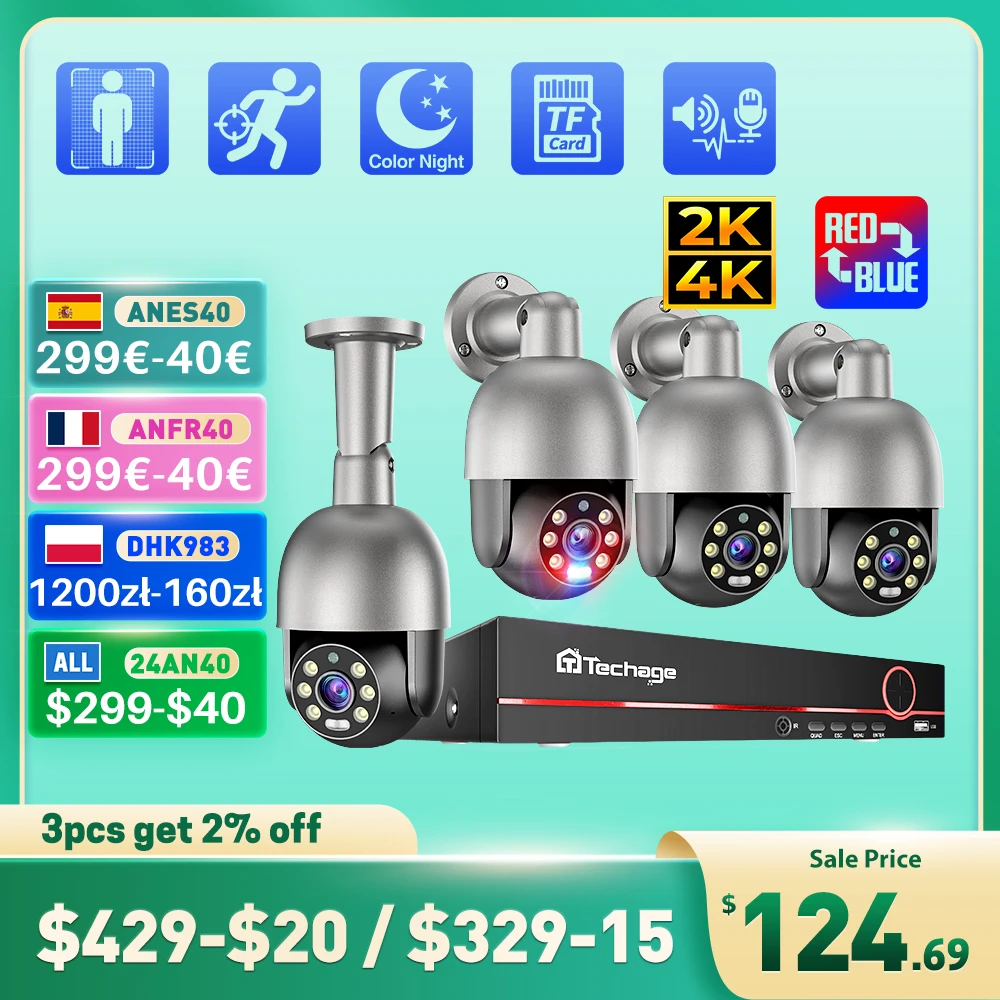Techage-UHD 8CH 4K PTZ POE 보안 카메라 시스템, 2K 5MP 컬러 나이트 비전 CCTV 비디오 감시 보호 키트 인간 감지 title=Techage-UHD 8CH 4K PTZ POE 보안 카메라 시스템, 2K 5MP 컬러 나이트 비전 CCTV 비디오 감시 보호 키트 인간 감지 