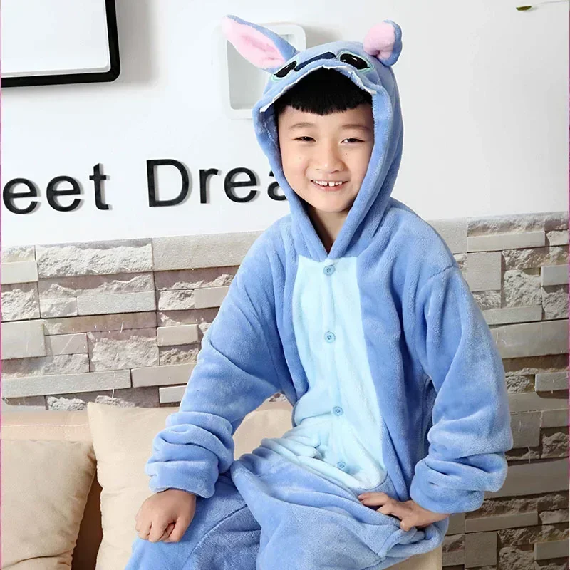 디즈니 스티치 겨울 잠옷, 아동용 잠옷, 블루 핑크, 스티치 원지스, 남녀공용 플란넬 잠옷, 가정 의류 세트
