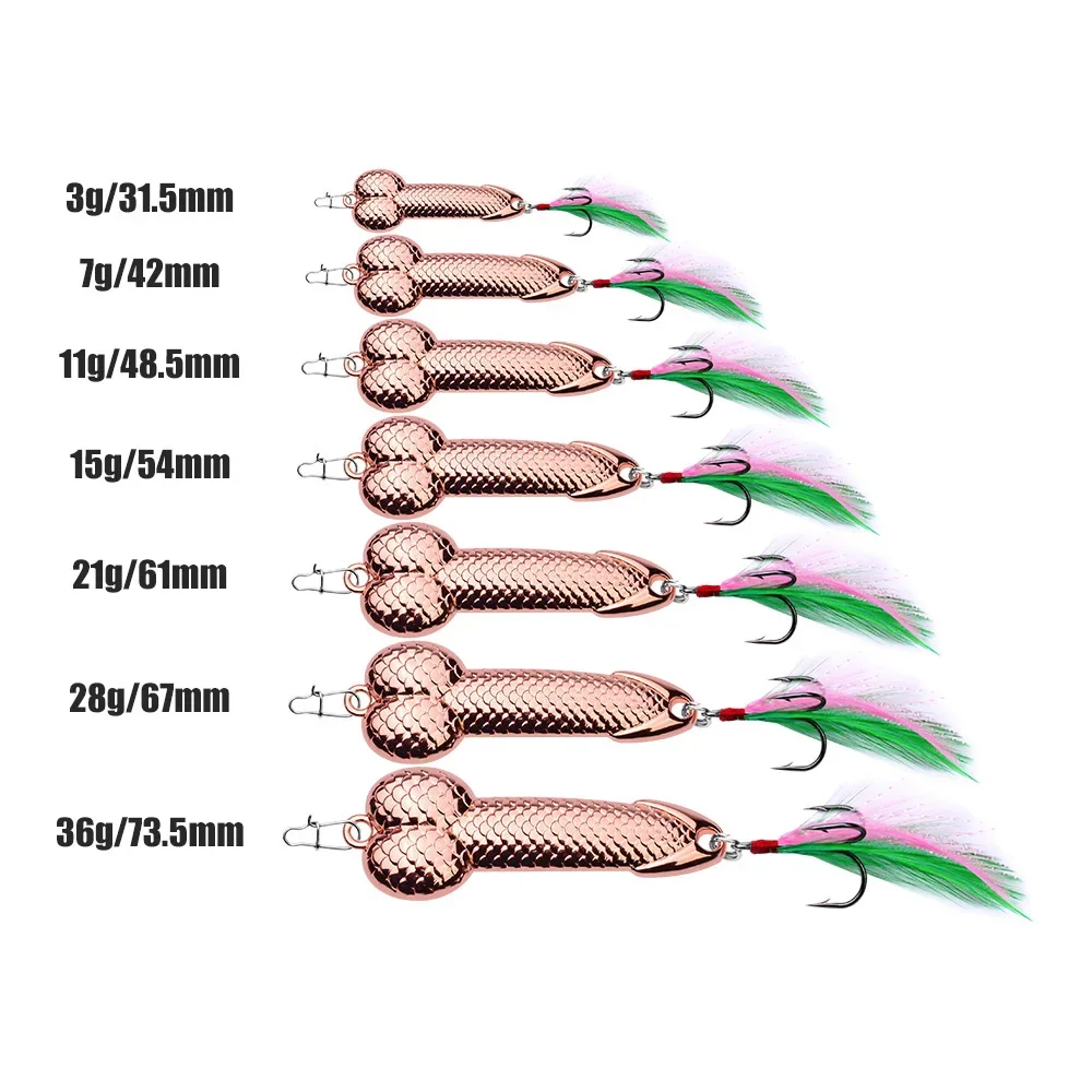 금속 페니스 스푼 루어 3g 7g 11g 15g 21g 28g 36g 단단한 미끼 태클 스팽글 진동 낚시 미끼, 인공 미끼, 깃털 후크 VIB