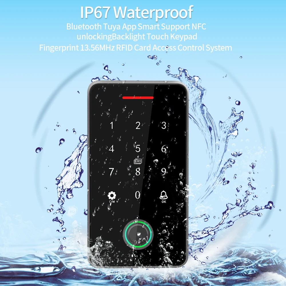 IP67 방수 블루투스 Tuya APP 액세스 제어 시스템 13.56Mhz RFID 카드 액세스 제어 암호 키보드 도어 잠금