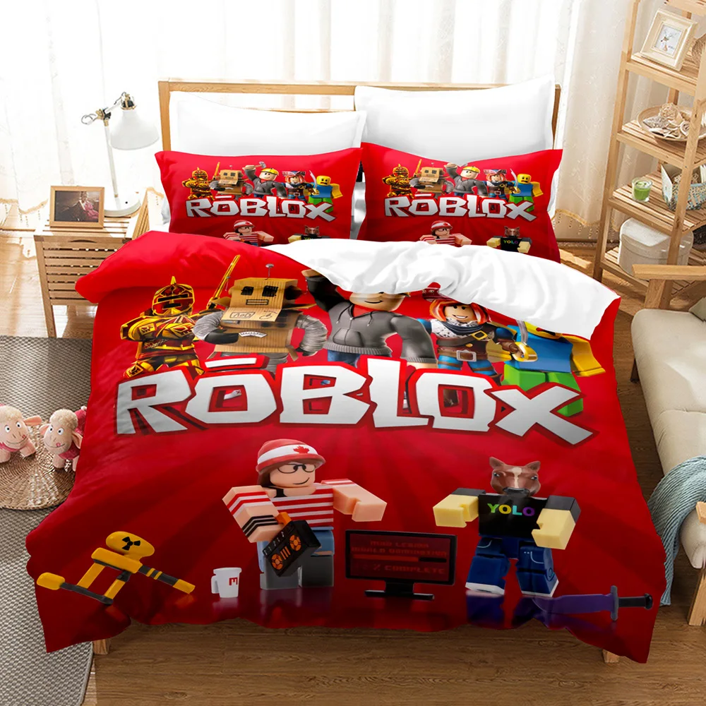 ROBLOX 게임 주변 어린이 애니메이션 학생 기숙사 침대 시트 이불 커버 3 피스 홈 침대 3 피스 세트, 소년 소녀