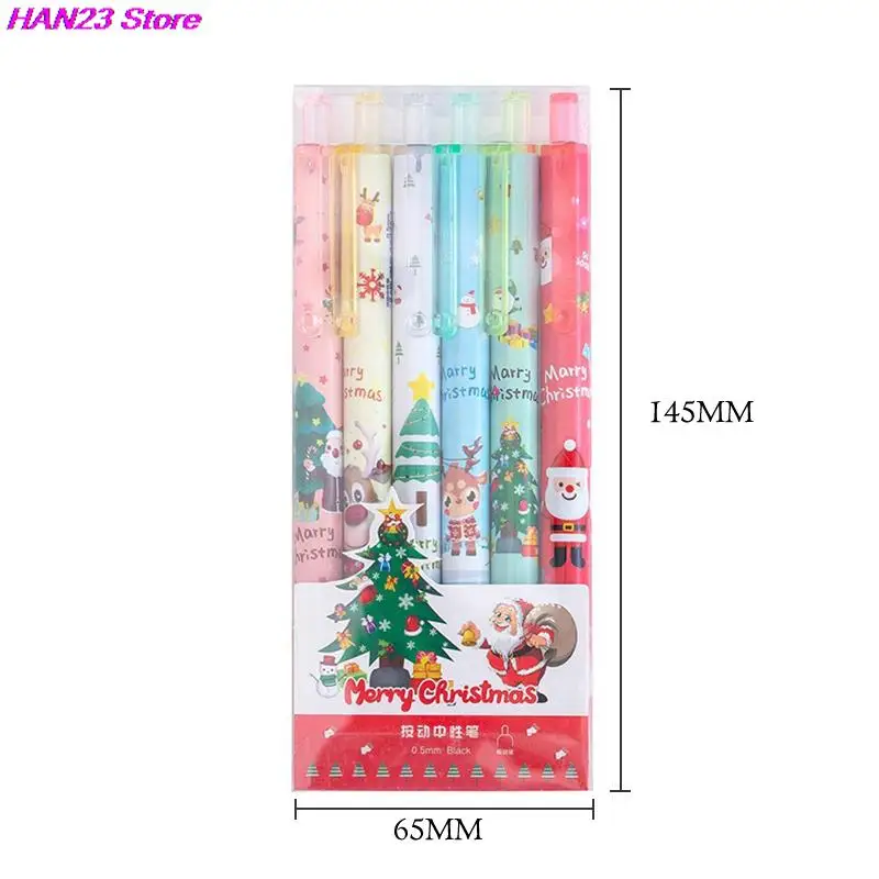 새로운 크리스마스 젤 펜 0.5mm 검정 잉크 개폐식 펜 필기 용품 학교 사무실 공급 업체 펜 어린이 선물, 1/6 개/세트