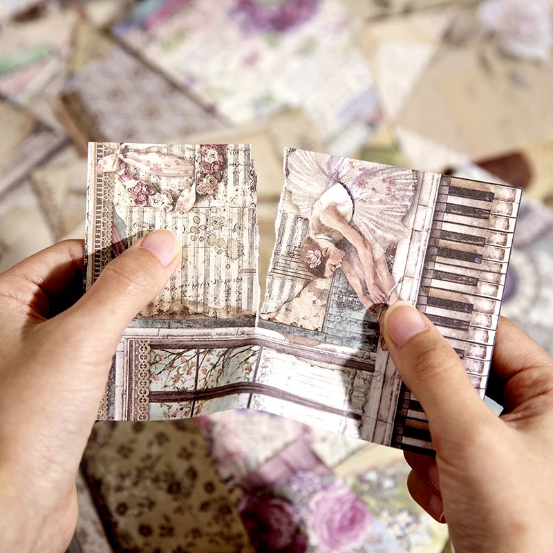Yoofun-레트로 장식 재료 종이 책, 빈티지 장미 글자 꽃 종이 저널 유제품 공예 만들기 100 매