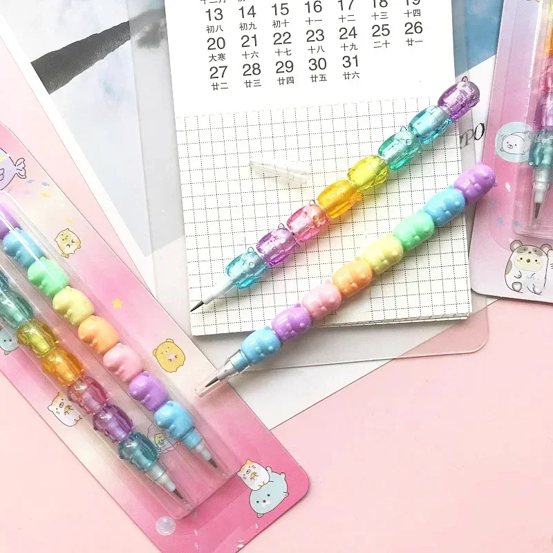 만화 동물 기계식 연필, Kawaii HB 리드, 비 샤프닝 연필, 쓰기 한국 문구, 어린이 선물 사무실, 2 개/팩