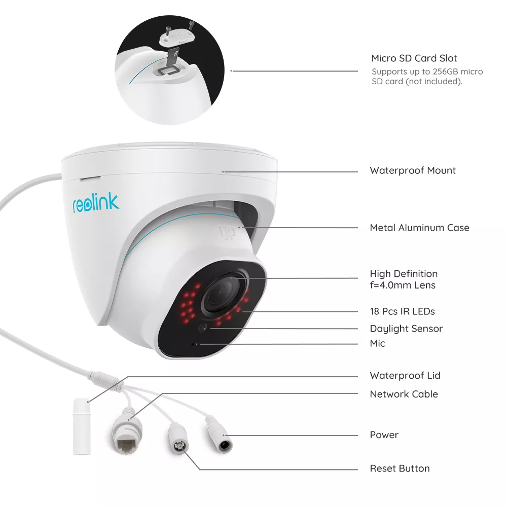 Reolink 스마트 보안 카메라, 야외용 적외선 야간 투시경, 돔 IP 캠, 사람 및 차량 감지 감시 카메라, 5MP PoE
