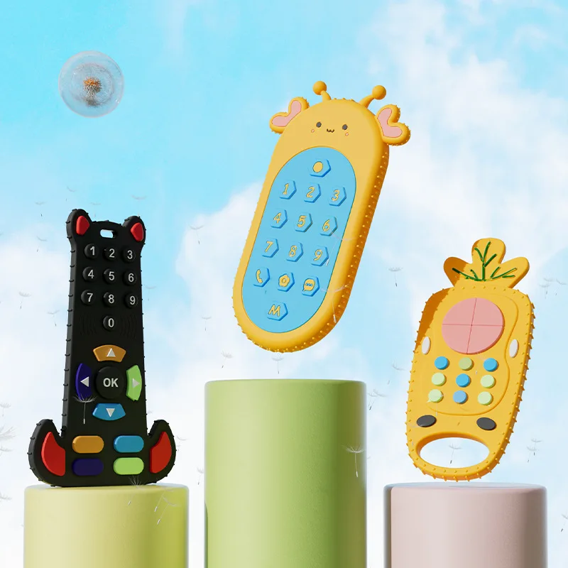 아기용 실리콘 젖니 장난감, 리모컨 씹는 젖니, 아기 발달 딸랑이 치발기, 신생아 감각 아기 장난감, 0 12 M