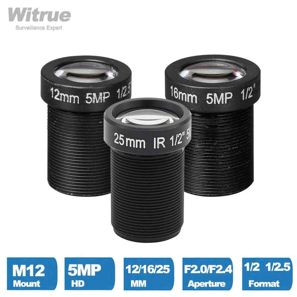 Witrue CCTV 카메라 렌즈, 보안 IP 카메라 옵션, 5 메가 픽셀 M12 X P0.5 마운트, 1/2.5 인치 F2.0 12mm 16mm 25mm title=Witrue CCTV 카메라 렌즈, 보안 IP 카메라 옵션, 5 메가 픽셀 M12 X P0.5 마운트, 1/2.5 인치 F2.0 12mm 16mm 25mm 