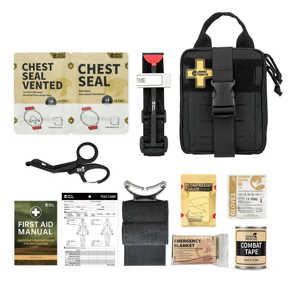 RHINO RESCUE EDC IFAK 생존 외상 키트, Molle 전술 파우치, 금속 지혈대, 붕대, 군용 가슴 도장 title=RHINO RESCUE EDC IFAK 생존 외상 키트, Molle 전술 파우치, 금속 지혈대, 붕대, 군용 가슴 도장 