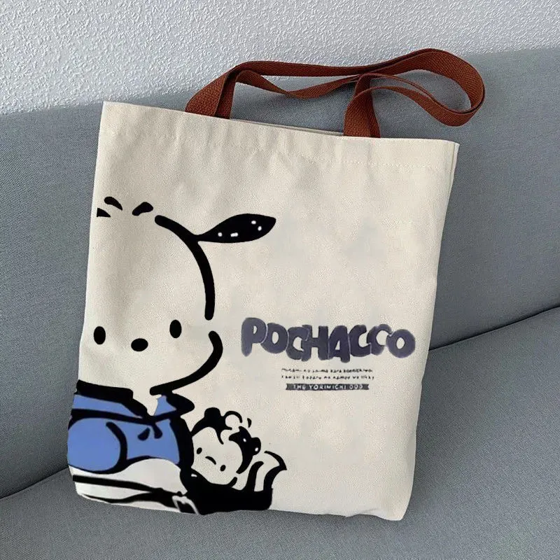 카와이 산리오 포챠코 캔버스 가방, 여성 만화 원 숄더 백, 아웃 대용량 책 운반 가방, 토트 겨드랑이 가방, 선물 title=카와이 산리오 포챠코 캔버스 가방, 여성 만화 원 숄더 백, 아웃 대용량 책 운반 가방, 토트 겨드랑이 가방, 선물 