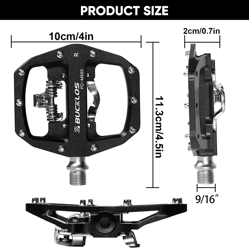 BUCKLOS MTB 자전거 클릿 페달, 플랫 듀얼 기능 페달, 산악 자전거 페달 핏, SPD 시스템 베어링, 자전거 플랫폼 페달