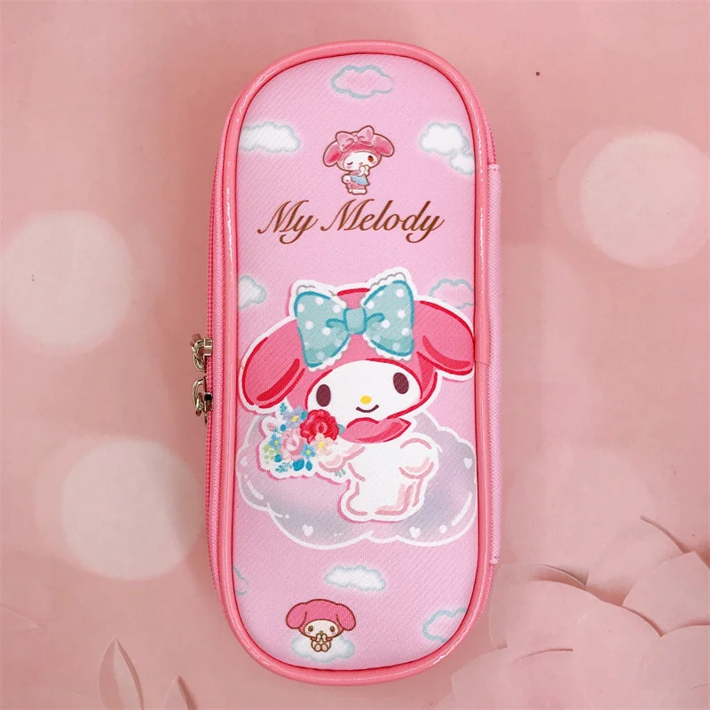 Sanrio Kuromi PU 연필 가방 헬로 키티 시나모롤 Pochacco 지퍼 귀여운 문구 상자, 학교 학생용 펜 케이스 카드 홀더