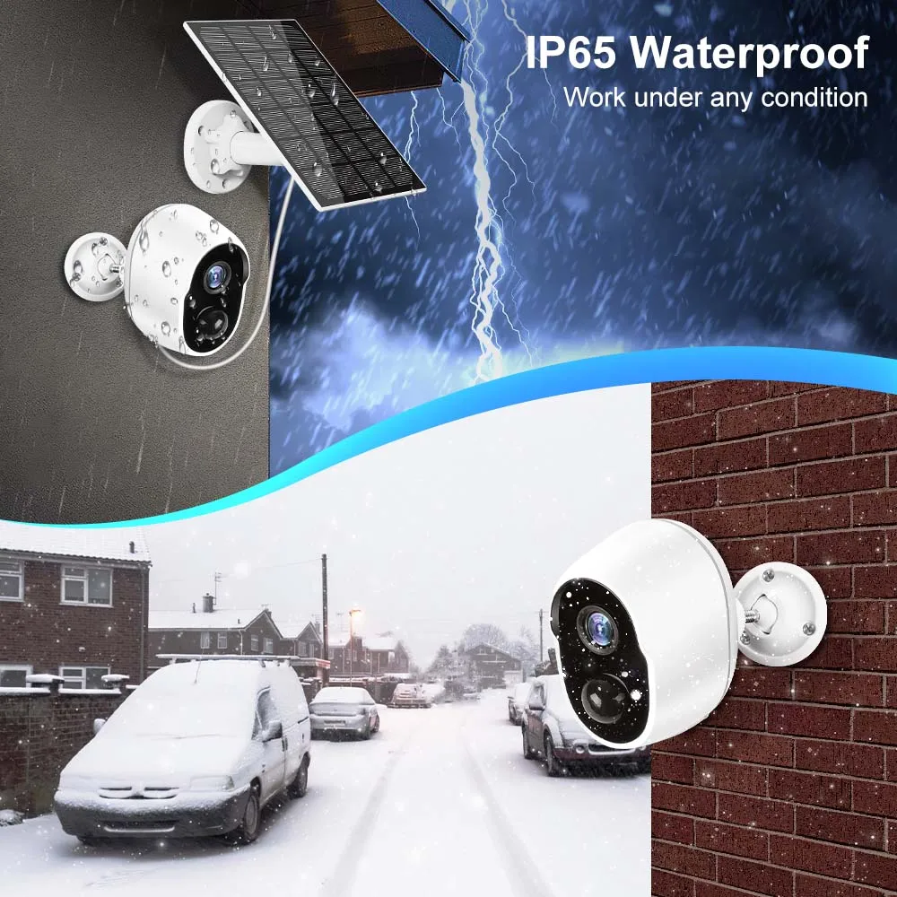 Alexa Google 3MP 충전식 배터리 태양 WiFi 보안 적외선 CCTV 보호 IP66 야외 사이렌 Tuya 감시 카메라