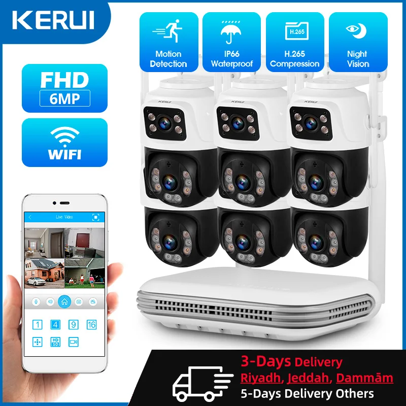KERUI 방수 6MP HD 무선 듀얼 렌즈 PTZ WIFI IP 홈 보안 감시 카메라 시스템 8CH NVR 비디오 H.265 CCTV 키트 title=KERUI 방수 6MP HD 무선 듀얼 렌즈 PTZ WIFI IP 홈 보안 감시 카메라 시스템 8CH NVR 비디오 H.265 CCTV 키트 