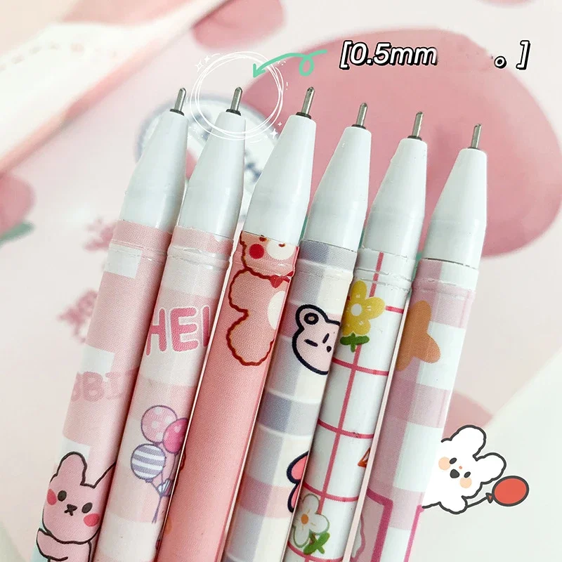 Haile-카와이 게임 만화 중립 지울 수있는 펜 6 개/대, 0.5mm 블루 젤 펜, 세척 가능한 핸들, 학교 사무용품, 키즈 스테이션