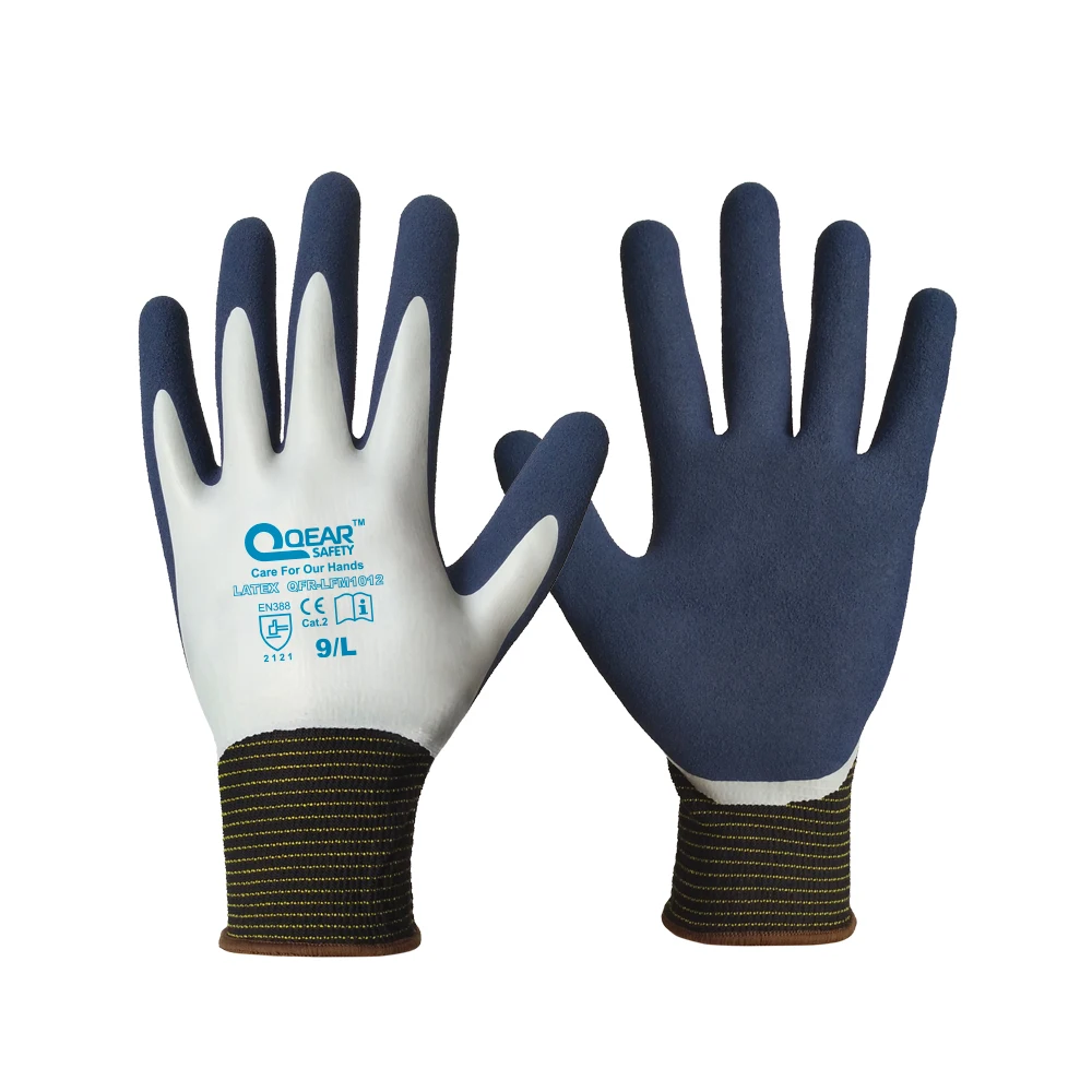 QearSafety 정원 작업 장갑, 완전 라텍스 코팅, 완전 더러움, 진흙, 방수, 팜 샌디 라텍스, 미끄럼 방지, 가시 저항