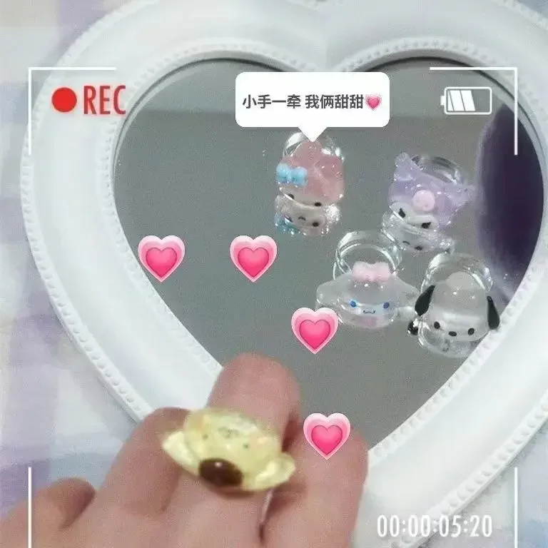 귀여운 시나모롤 애니메이션 반지, 조정 가능한 액세서리, 헬로키티, 마이 멜로디, 쿠로미스, 송진, 여자 친구, 소녀 하트 장난감 선물