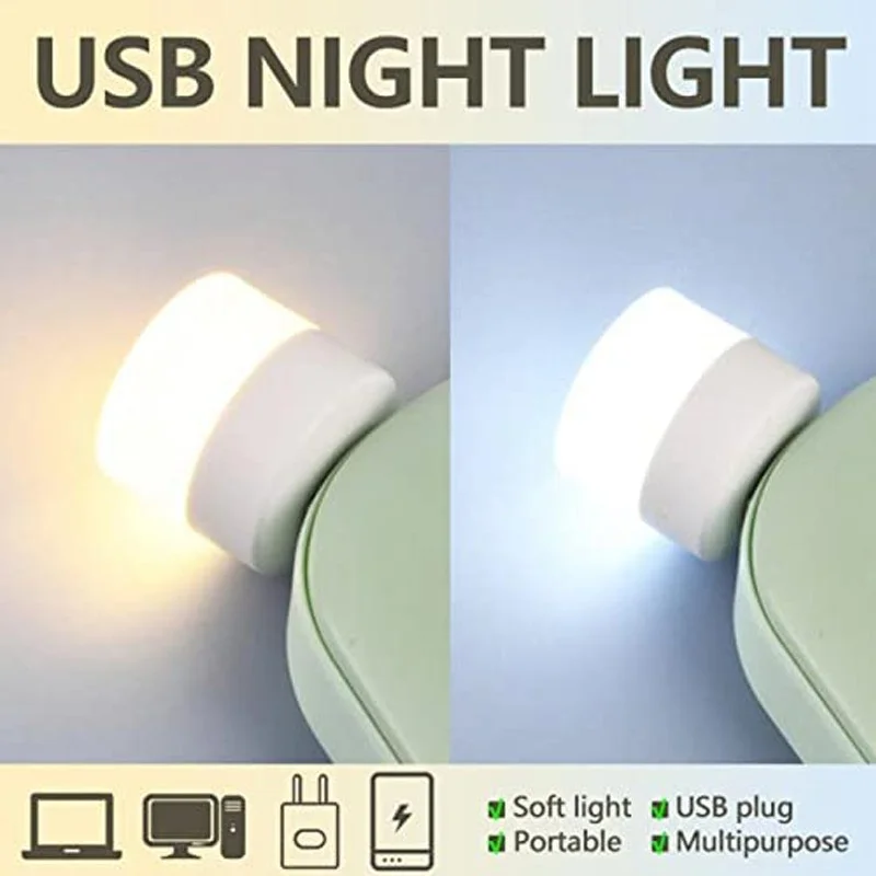 USB 야간 조명 미니 전구, 따뜻한 흰색 눈 보호 책 독서 조명, 컴퓨터 모바일 전원 충전 야간 램프 전구, 20 개, 1 개