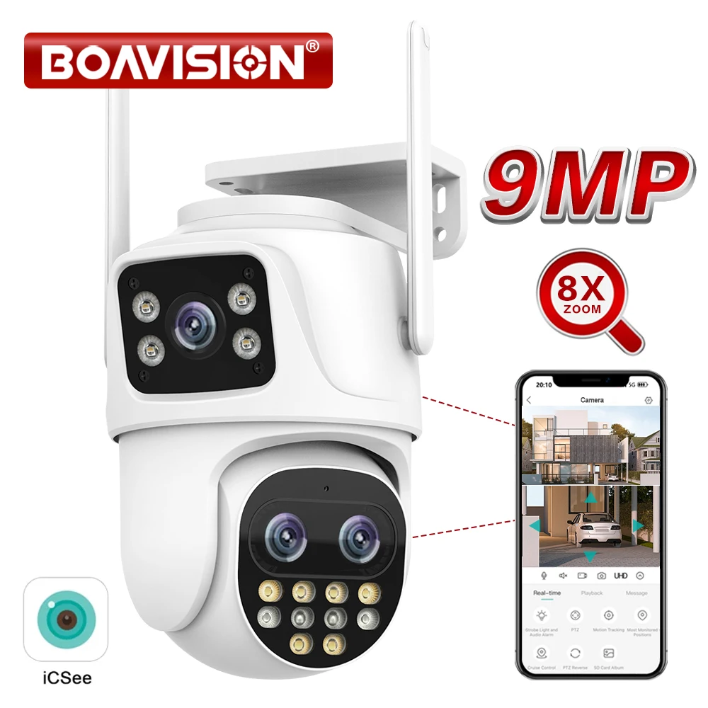 야외 와이파이 감시 카메라, PTZ 9MP, 3 렌즈, 8X 디지털 줌, AI 자동 추적 휴머노이드 감지, 4MP 보안 카메라 title=야외 와이파이 감시 카메라, PTZ 9MP, 3 렌즈, 8X 디지털 줌, AI 자동 추적 휴머노이드 감지, 4MP 보안 카메라 
