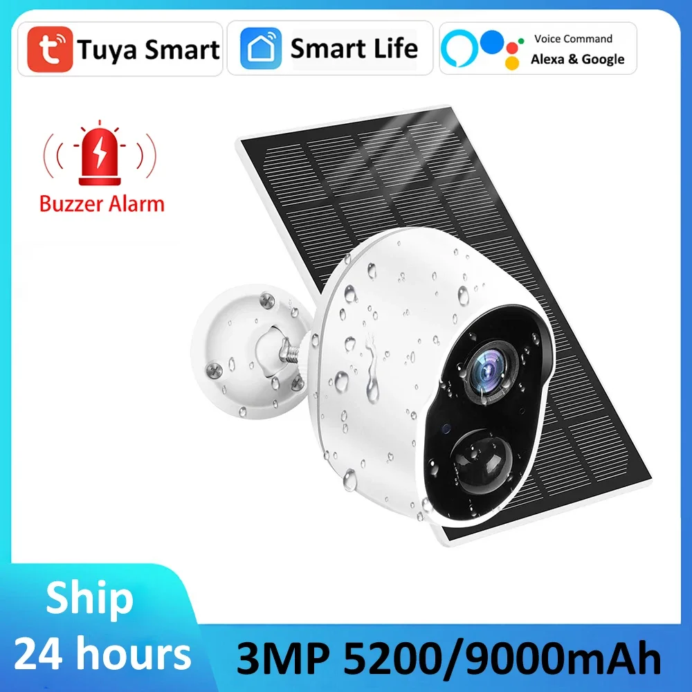 Alexa Google 3MP 충전식 배터리 태양 WiFi 보안 적외선 CCTV 보호 IP66 야외 사이렌 Tuya 감시 카메라 title=Alexa Google 3MP 충전식 배터리 태양 WiFi 보안 적외선 CCTV 보호 IP66 야외 사이렌 Tuya 감시 카메라 