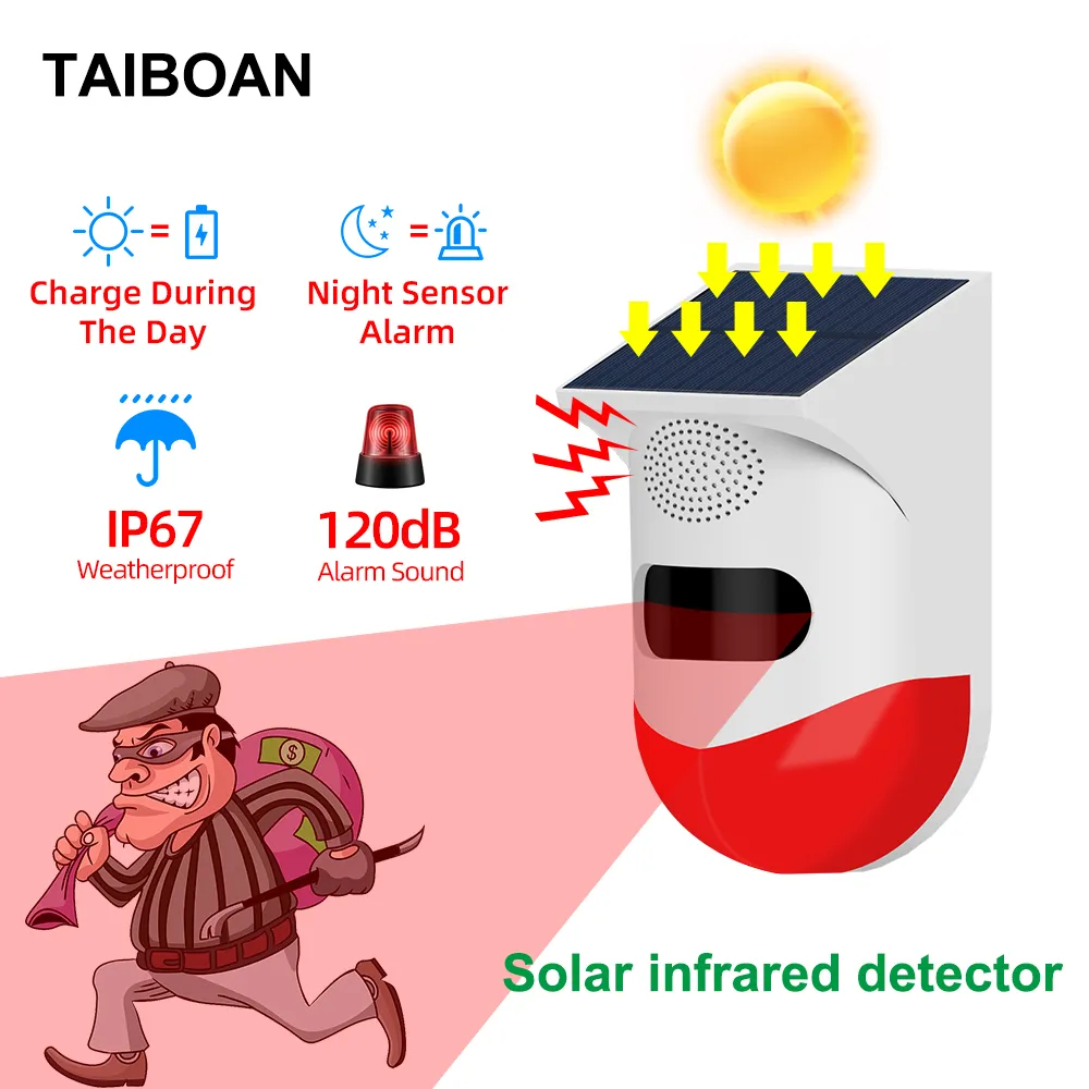 야외 태양광 PIR 적외선 경보 스마트 와이파이 사이렌 방수 무선 도난 스트로브 센서, 다양한 버전 사용 가능, 433MHz title=야외 태양광 PIR 적외선 경보 스마트 와이파이 사이렌 방수 무선 도난 스트로브 센서, 다양한 버전 사용 가능, 433MHz 