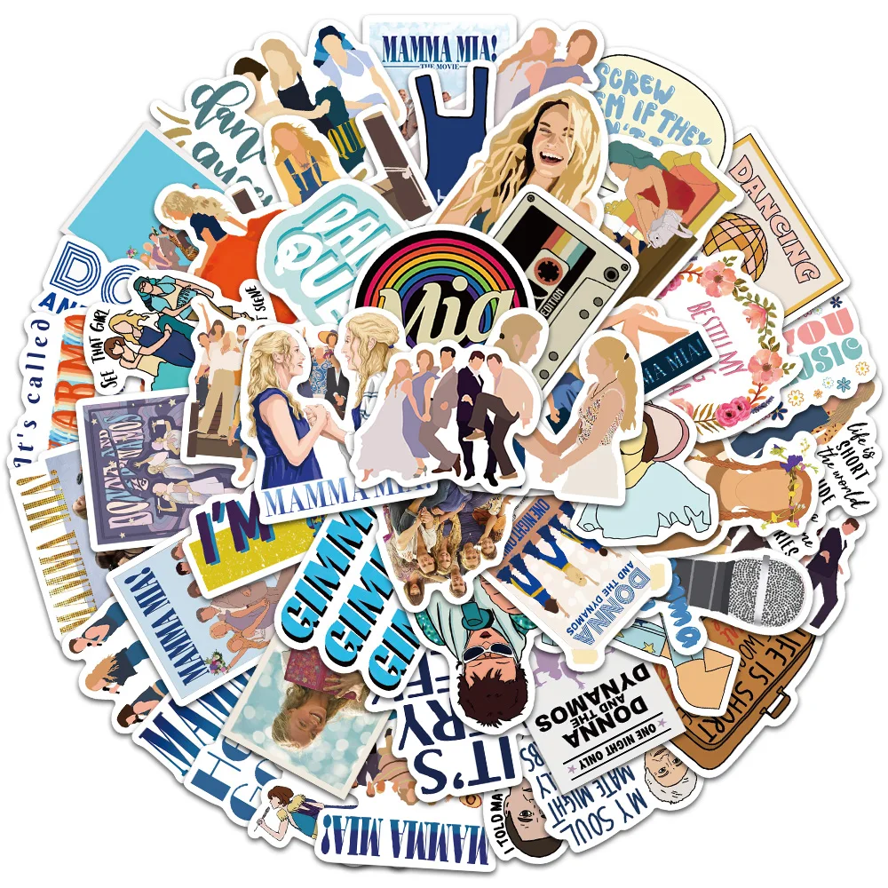 Mamma Mia 만화 스티커 팩, 수하물 노트북 기타 물병, 스케이트보드 자동차 비닐 방수 그래피티 데칼, 50 개