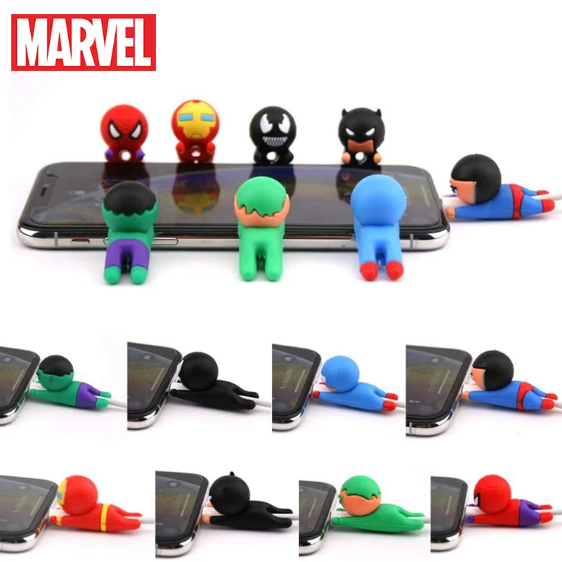디즈니 마블 스파이더 맨 USB 보호 케이스 아이언 맨 헐크 독 그림 만화 실리콘 데이터 케이블 물린 보호 커버 완구