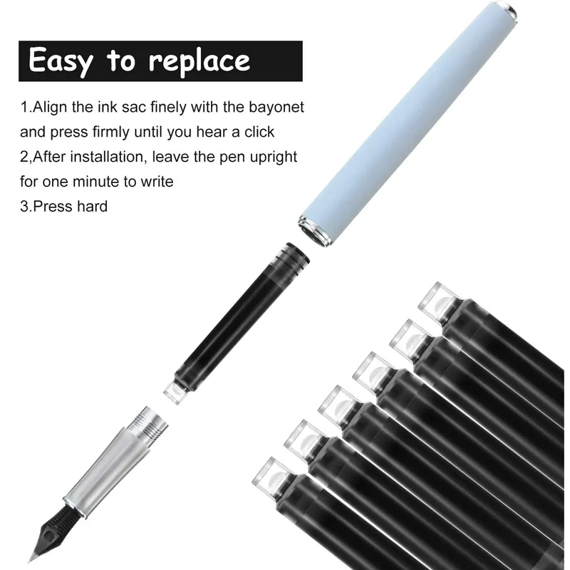 만년필 잉크 카트리지, 블랙 블루 레드 컬러 세트, 50 개 리필 잉크 카트리지, 3.4mm 보어 직경, 고품질, 50 개