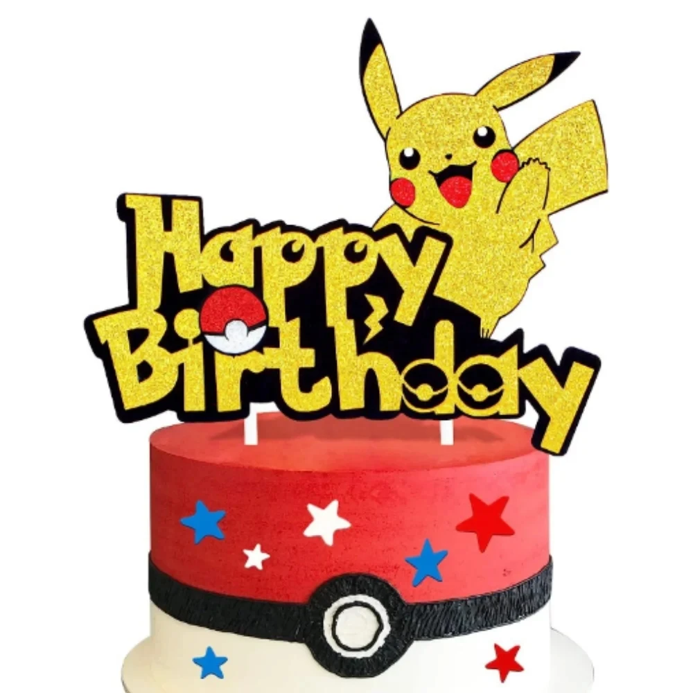 포켓몬 생일 축하 아크릴 케이크 토퍼 파티 장식 피카추 케이크 장식 플래그 베이비 샤워 베이킹 DIY 용품 어린이 호의