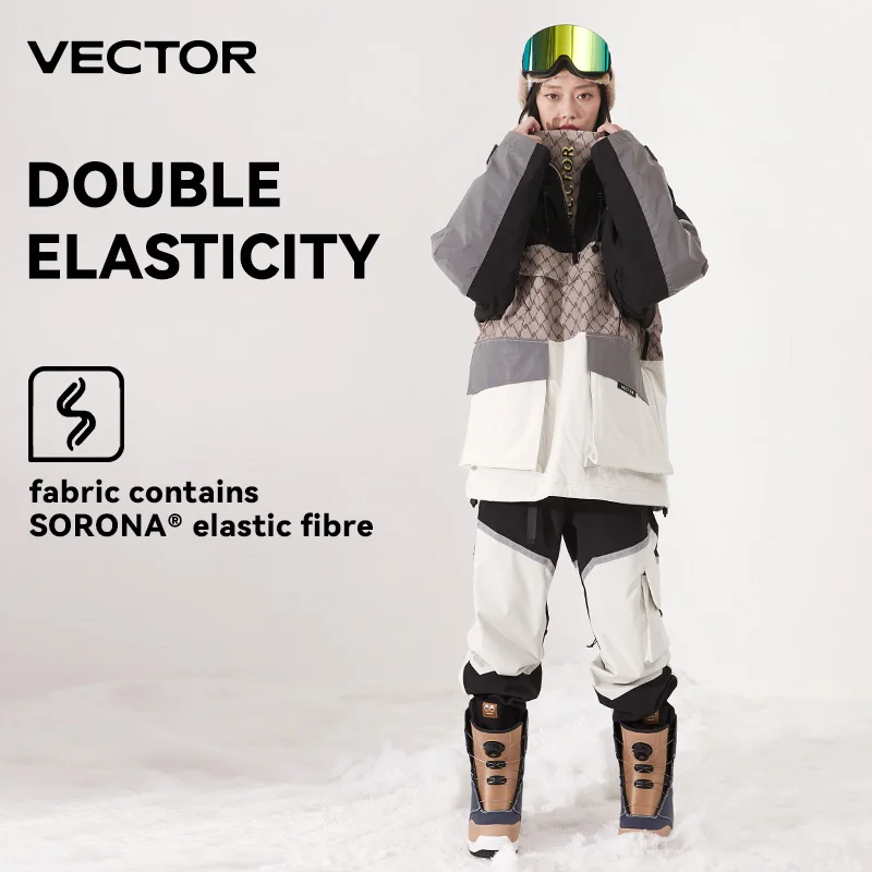 VECTOR 여성 남성 후드 스웨터 스키복, 반사 트렌드, 두꺼운 보온 및 방수 스키 장비, 스키 슈트