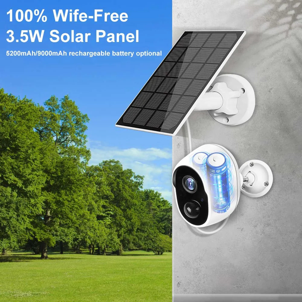 Alexa Google 3MP 충전식 배터리 태양 WiFi 보안 적외선 CCTV 보호 IP66 야외 사이렌 Tuya 감시 카메라
