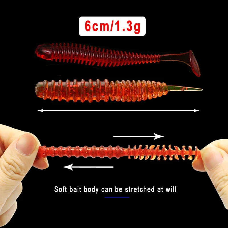 웜 소프트 낚시 미끼 지그 워블러, 새우 냄새 첨가제, 실리콘 인공 미끼, 배스 잉어 페스카 태클, 6cm, 1.3g, 10 개/로트