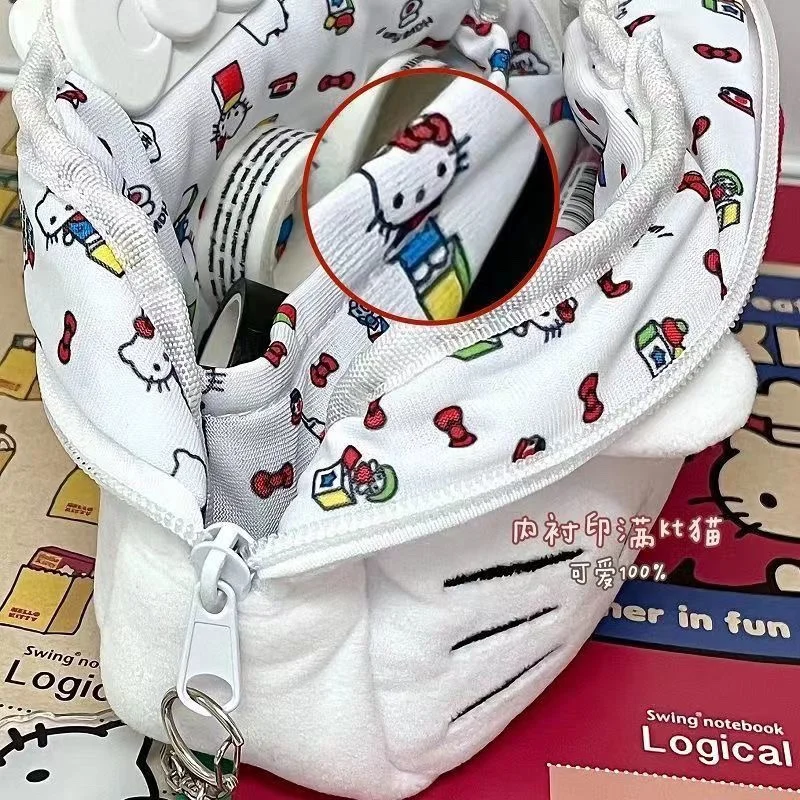 Sanrio-일본 만화 헬로 키티 연필 케이스, 대용량 푹신하고 심플한 귀여운 학생 연필 가방