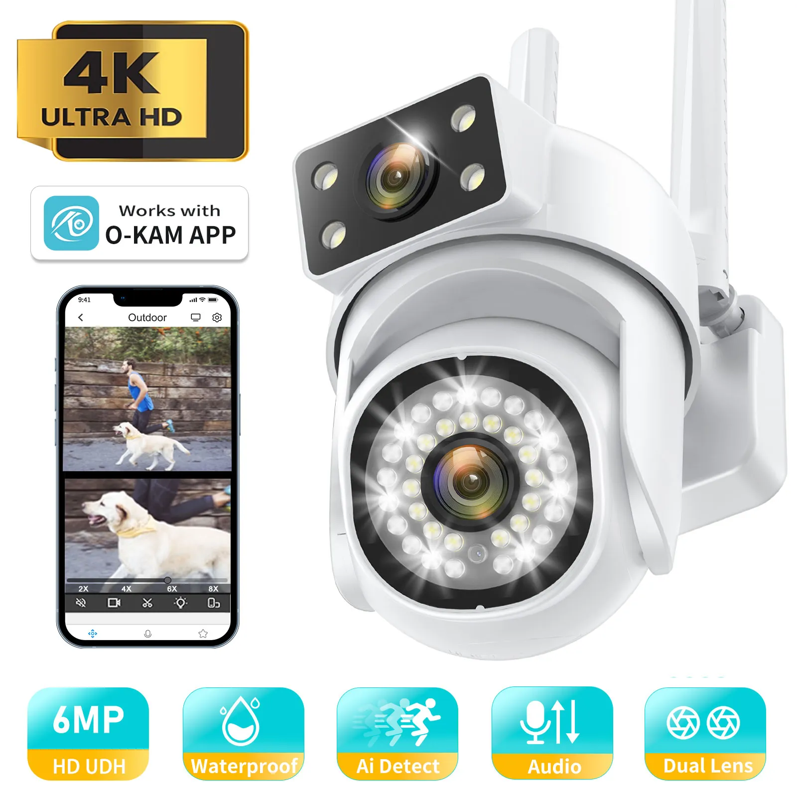 VERYHDSN HD PTZ 감시 카메라, 와이파이 듀얼 렌즈, 인간 감지 카메라, 야외 보안 방수, 풀 컬러 야간 투시경, 6MP title=VERYHDSN HD PTZ 감시 카메라, 와이파이 듀얼 렌즈, 인간 감지 카메라, 야외 보안 방수, 풀 컬러 야간 투시경, 6MP 