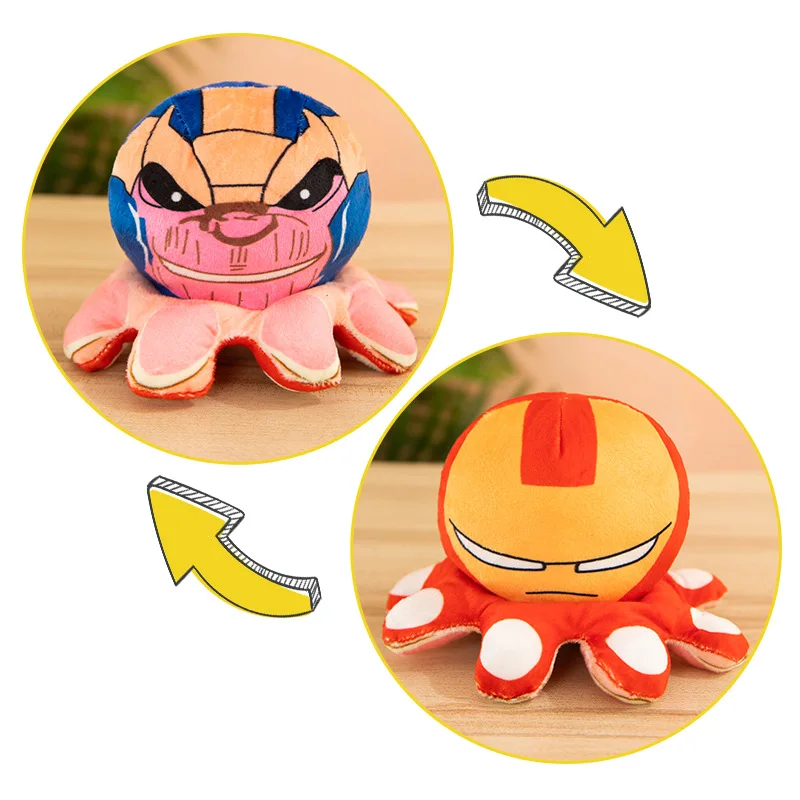 마블 플러시 인형, 어벤져스 스파이더맨, 아이언맨 캡틴 아메리카 헐크 타노스 문어 장난감, 뒤집을 수 있는 만화 장난감, 아이 선물