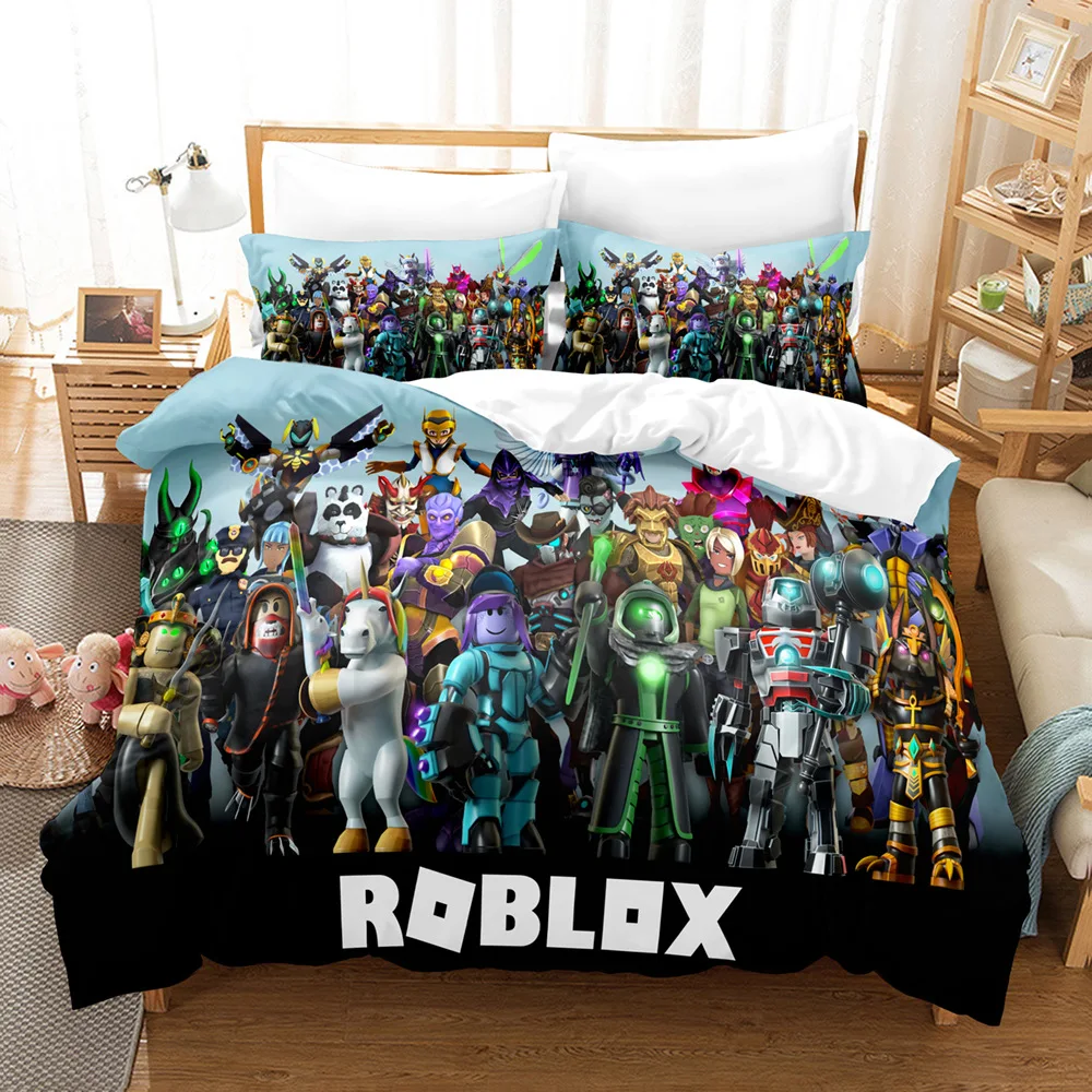 ROBLOX 게임 주변 어린이 애니메이션 학생 기숙사 침대 시트 이불 커버 3 피스 홈 침대 3 피스 세트, 소년 소녀