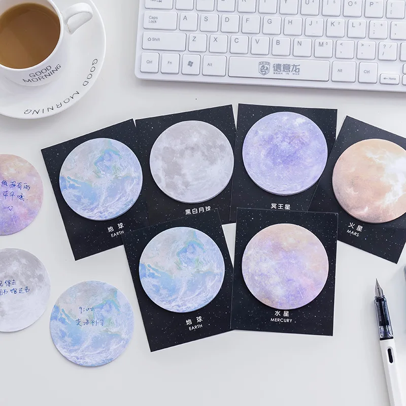 Starry Planet 시리즈 원형 메모 패드, 스티커 노트 노트북, 사무실 노트 문구, 1X