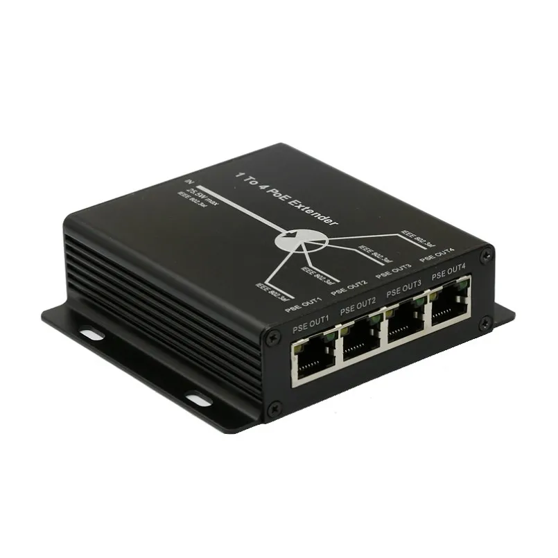 플러그 앤 플레이 미니 POE 확장기, 120 미터 확장, IEEE 802.3af POE 네트워크 장치, 10, 100M, 4 포트, 25.5W
