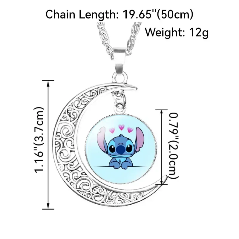 디즈니 스티치 여성용 만화 목걸이, Lilo & Stitch 달 하트 모양 목걸이, 펜던트 액세서리, 패션 쥬얼리, 소녀 장난감 선물