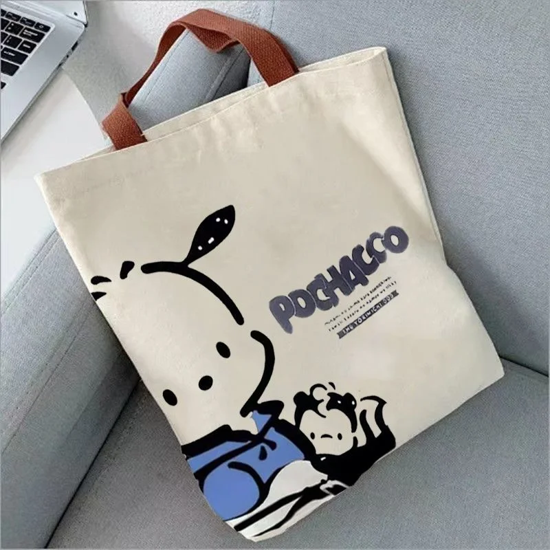카와이 산리오 포챠코 캔버스 가방, 여성 만화 원 숄더 백, 아웃 대용량 책 운반 가방, 토트 겨드랑이 가방, 선물