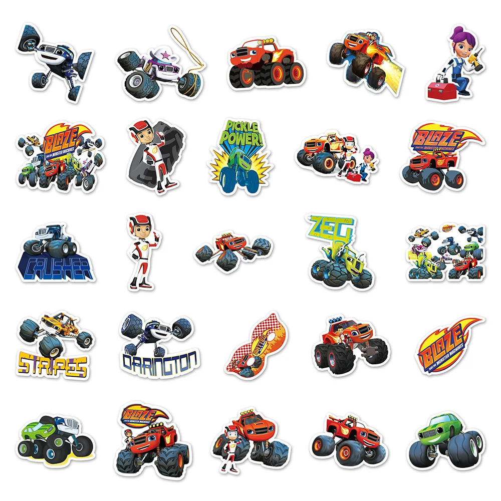 Blaze and the Monster Machines 만화 스티커, DIY 휴대폰 노트북 수하물 스케이트보드 그래피티 데칼, 어린이용 재미있는 데칼, 10 개, 30 개, 50 개