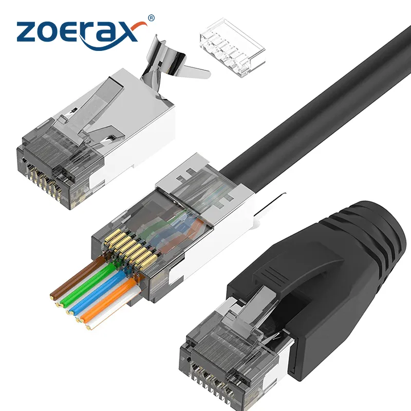 ZoeRax CAT6A CAT7 커넥터, RJ45 커넥터 통과, CAT6A CAT7 차폐, 3 갈래, 스트레인 릴리프 부츠, 블랙 title=ZoeRax CAT6A CAT7 커넥터, RJ45 커넥터 통과, CAT6A CAT7 차폐, 3 갈래, 스트레인 릴리프 부츠, 블랙 