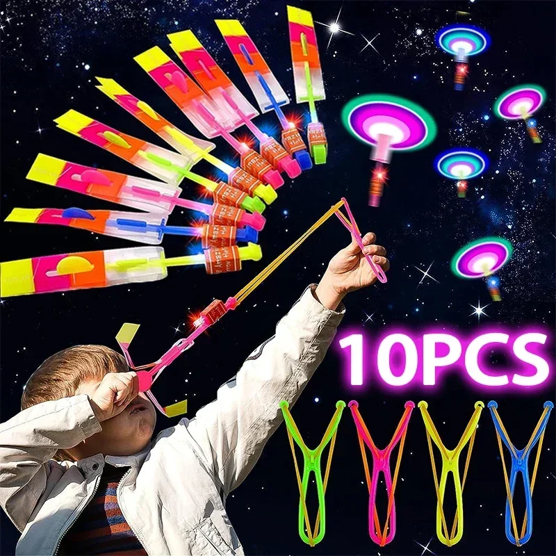 깜박이는 빛 새총 화살 장난감, LED 블루, 깜박이는 고무 밴드 투석기, 어린이 미니 라이트 업 투석기, 항공기 장난감 선물, 1-10 개