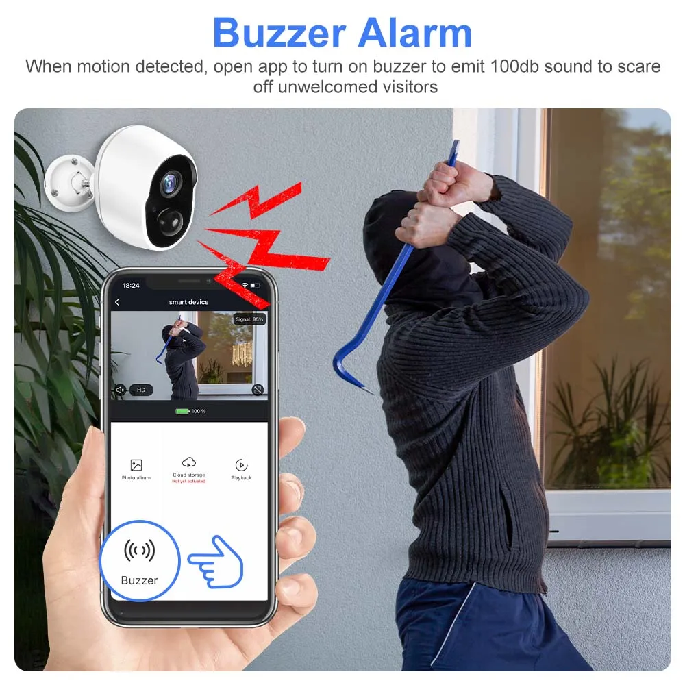 Alexa Google 3MP 충전식 배터리 태양 WiFi 보안 적외선 CCTV 보호 IP66 야외 사이렌 Tuya 감시 카메라