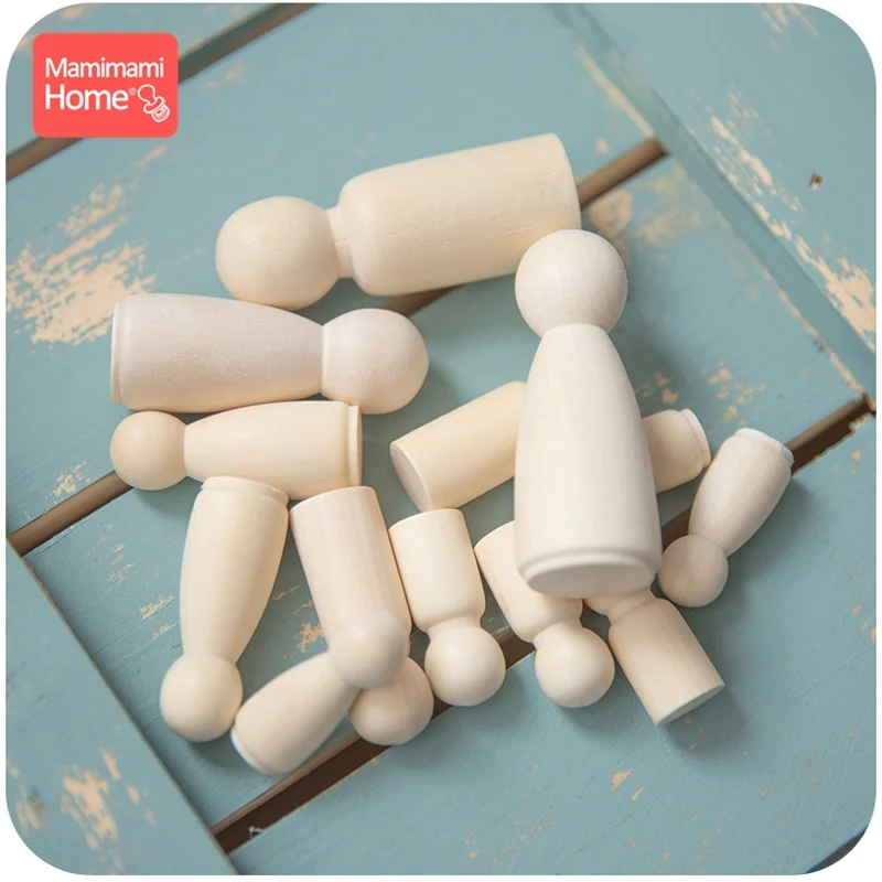 10PCS 55mm 못 인형 남자와 여자 나무 가족 인형 어린이 방 장식 사용자 정의 이름 로고 수제 나무 빈 어린이 용품 장난감