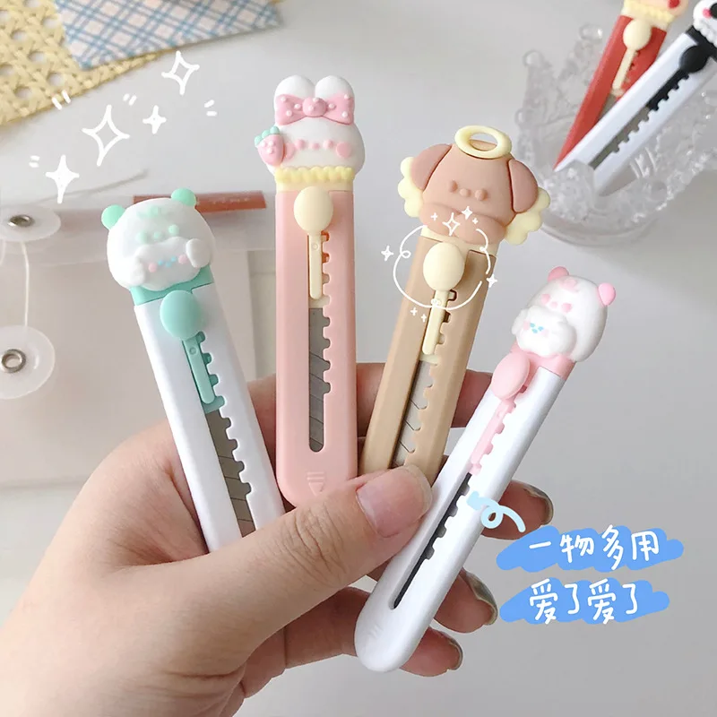 귀여운 여성스러운 만화 합금 미니 휴대용 유틸리티 나이프 커터, 편지 봉투 오프너, 우편 나이프, 학교 사무용품, 1 개