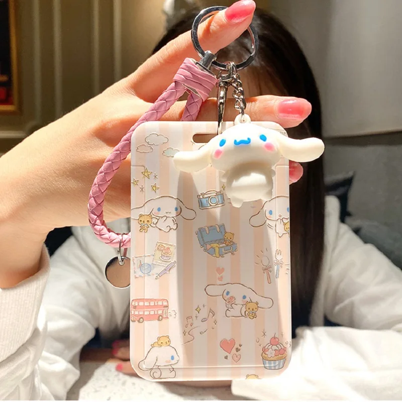 Sanrio-애니메이션 시나모롤 은행 카드 키 체인 식사 카드 Id 카드, 지하철 카드 가방 펜던트 쿠로미 헬로키티 마이 멜로디 만화 선물